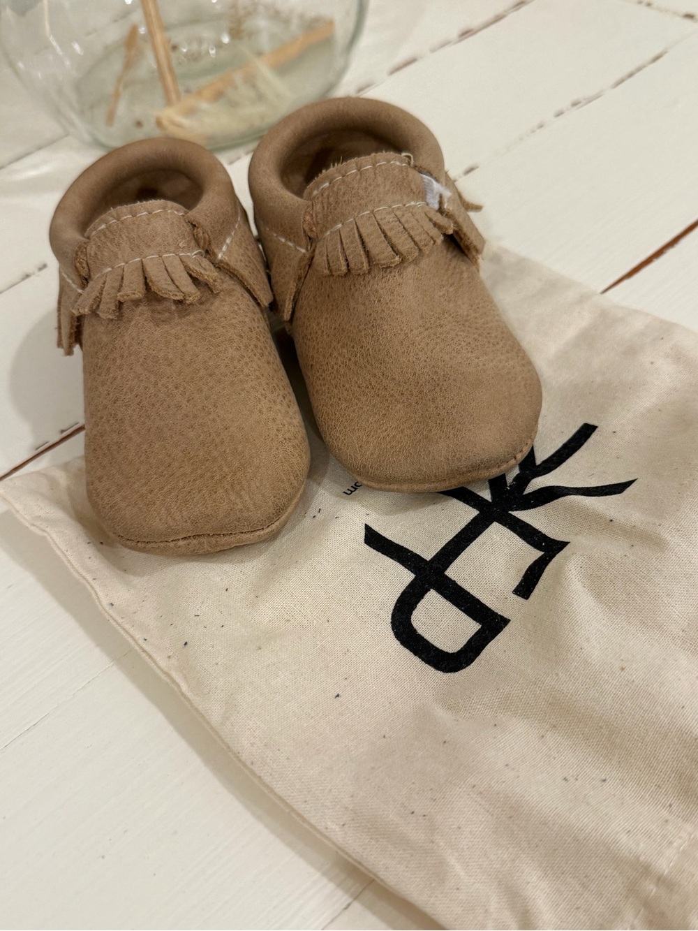 Freshly Picked Tan Fringe Moccasins for Baby